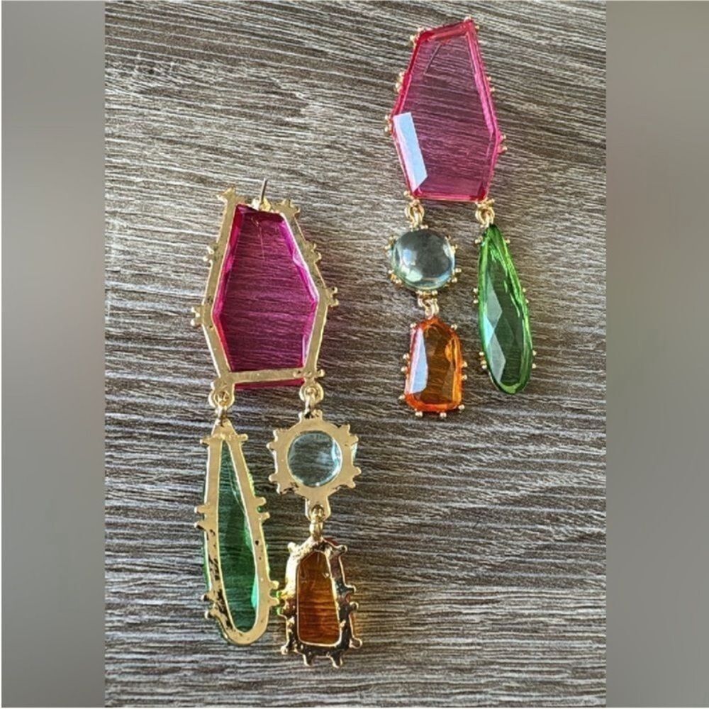 Colorful Geometric Drop Earrings A1327 - Picture 6 of 6
